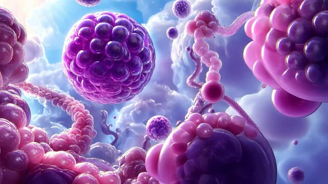 Colorful abstract representation of cells and microbes in a vibrant cosmic environment