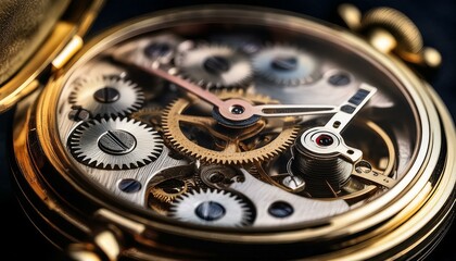 Macro shot of an antique pocket watch's inner gears, showcasing the fine mechanical craftsmanship, intricate detailing, and time-honored design that make it a timeless piece of engineering.