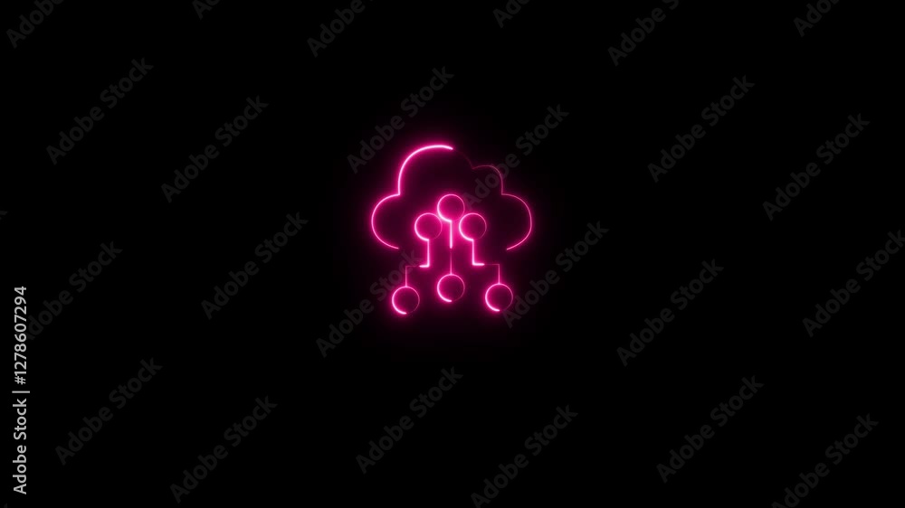 Aufkleber glowing neon data cloud learning icon animation.machine learning, artificial intelligence, modern te