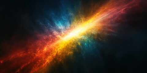 Obraz premium A mesmerizing galaxy swirls in vibrant hues—electric blues, radiant greens, sunny yellows, fiery oranges, and deep reds—all glowing with celestial energy