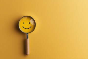 Customer review survey happy face on yellow surface feedback collection bright environment optimistic viewpoint