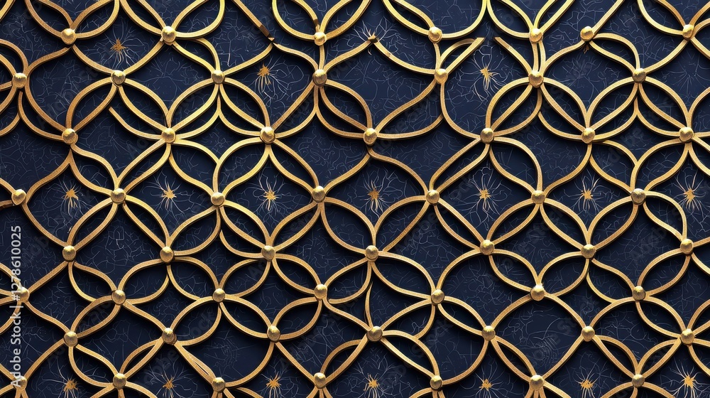 Poster intricate golden patterns on a dark blue background create a stunning visual display, showcasing fin