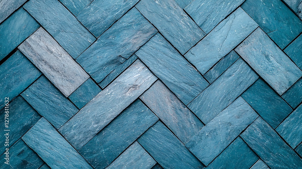 Poster a textured pattern of interconnected blue and grey tiles arranged in a herringbone design.