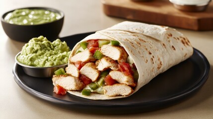Scrumptious Chicken Burrito with Fresh Salsa and Guacamole - A Flavorful Mexican Delight