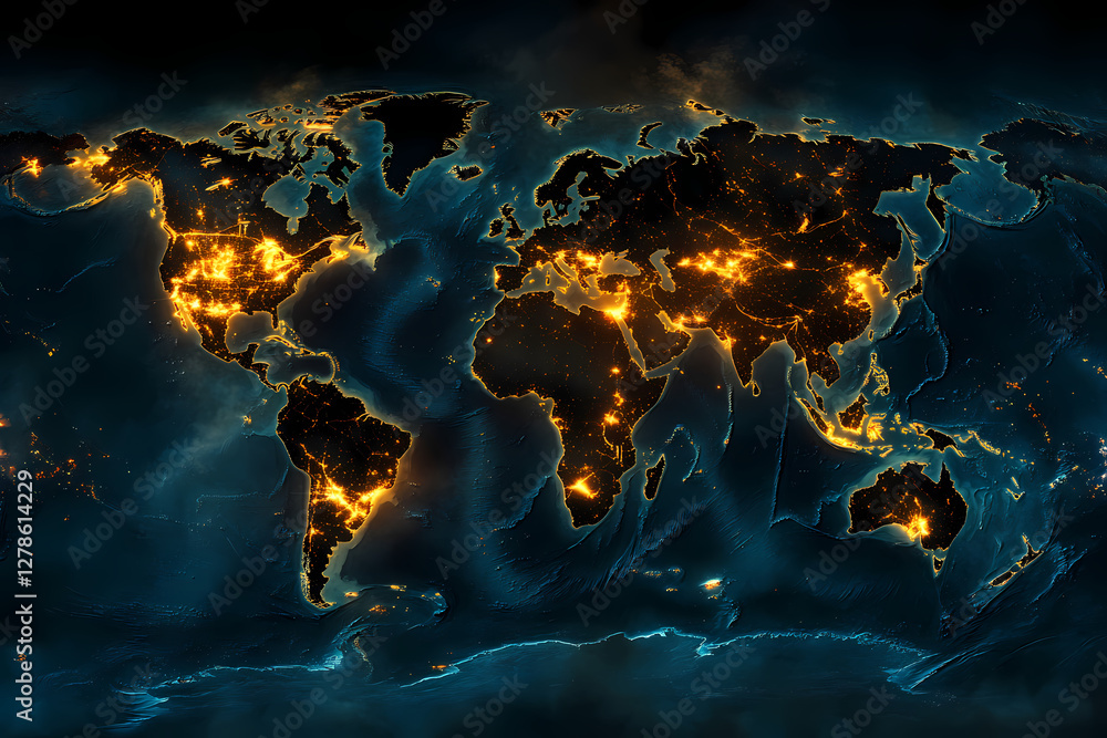 Aufkleber global illumination: a stunning digital rendering of the world map, illuminated with vibrant points 