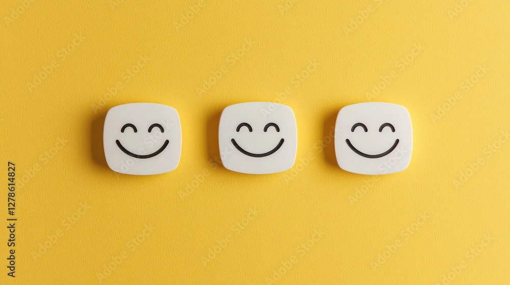 Poster feedback review emoticons bright yellow background digital content engaging environment user perspec