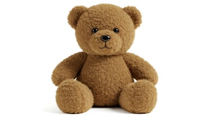 Obraz premium Cute Brown Teddy Bear Sitting on White Background Still Life