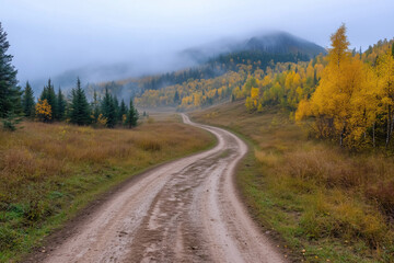 Fototapeta premium Dirt road through the autumn rural landscape