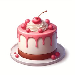 Cherry-topped vanilla cake with pink drip glaze