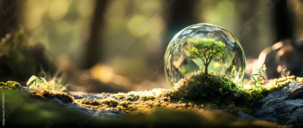 Poster protected promise: a conceptual image featuring a delicate tree encapsulated within a transparent sp