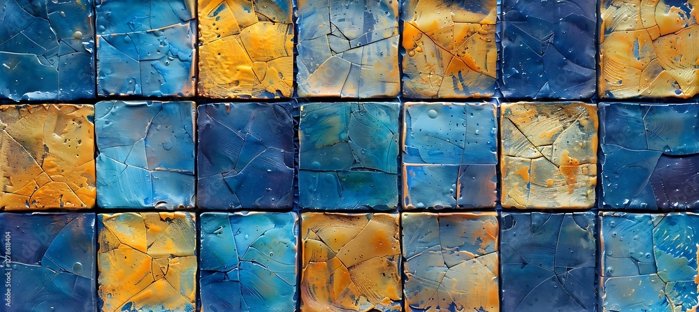 Poster abstract geometric backdrop with orange and blue cubic shapes creating a modern artistic design