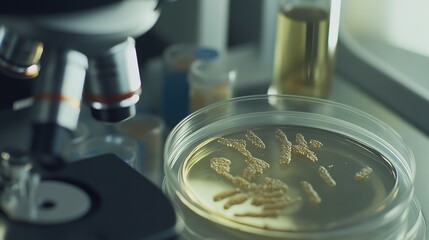 Close-up of petri dish with diverse strains of gut bacteria, highlighting the significance of gut health and microbiome diversity.

