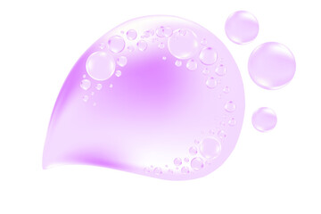 Liquid cosmetic water or clear serum texture purple oil swatch isolated, transparent background. Fluid glowing cosmetic gel or spilled solution droplet. Cute smooth beauty product, decoration element