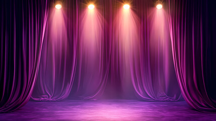Purple Curtain with Three Spotlights