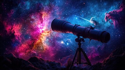 Telescope observing nebula, cosmic background