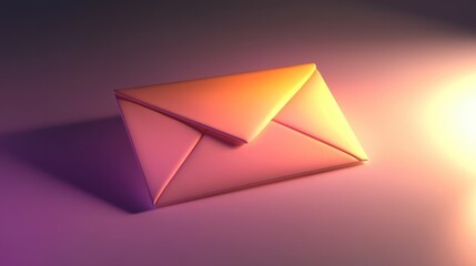 3D Glowing Envelope Icon with Shadow on Plain Background