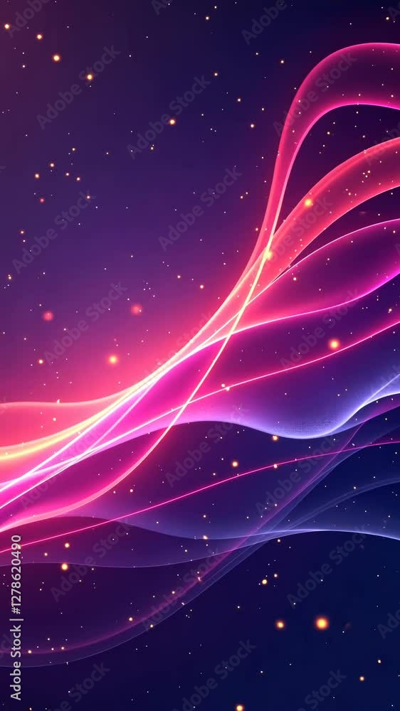 Poster a colorful, abstract image featuring a purple and pink wave with stars in the background. the wave i