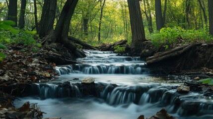 Obraz premium Calm Meandering Forest River, Through a Forest Landscape in Autumn