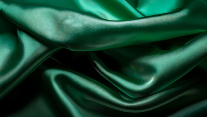 Fototapeta premium Luxurious emerald green satin fabric