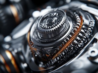 Closeup Mechanical Gears, Engine Detail, Futuristic Design