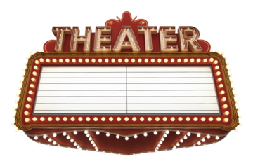 Classic Retro Theater marquee with blank billboard, isolated on transparent background
