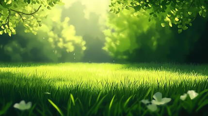 Obraz premium Serene Nature Illustration: Green Woods & Sunlit Meadows
