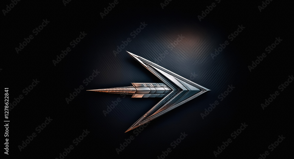 Aufkleber A metallic arrow with a sharp, geometric design points right against a dark, textured backdrop, suggesting direction and modern technology.
