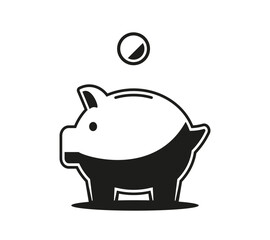 Piggy bank icon with coin isolated on white background. Vector illustration.