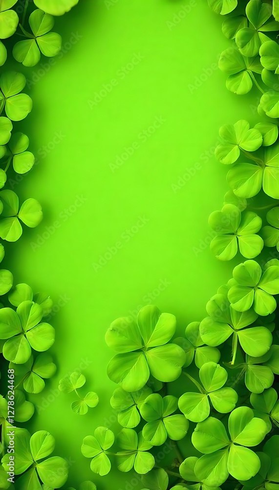 Poster generative ai image featuring a vibrant green background adorned with lucky shamrocks perfect for sa