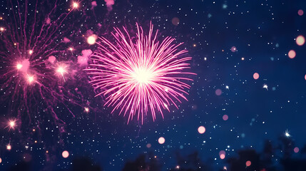 Fototapeta premium Fireworks Display with Pink and White Blossoms in the Night Sky