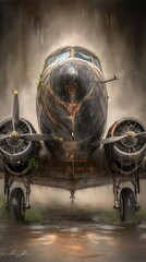 Fototapeta premium Rusty Plane, Swamp, Fog, Waiting