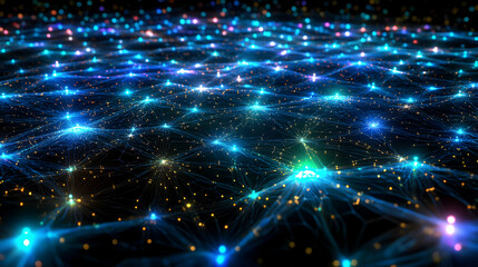 Fototapeta premium image of a wireless network visualized as a glowing web of interconnected points 