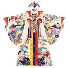 Vibrant Watercolor Painting of a Traditional Korean Hanbok.