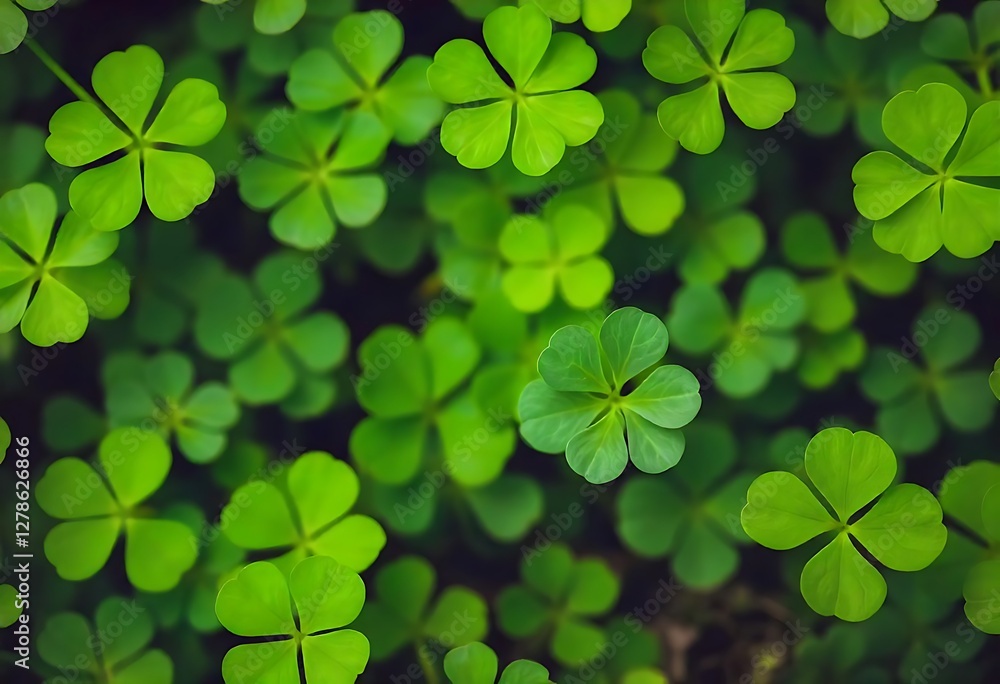 Poster generative ai clover field , a vibrant field of four-leaf clovers, symbols of luck, created with gen