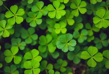 Generative AI Clover Field , A vibrant field of four-leaf clovers, symbols of luck, created with generative artificial intelligence
