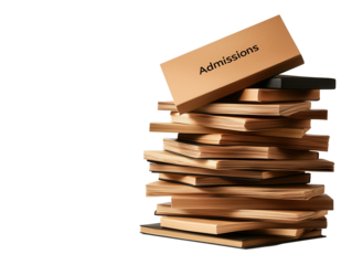 Admissions documents stacked desk studio background image capture with transparent background