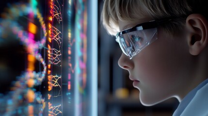 Naklejka premium Curious Young Scientist Illuminating the Future with Insights and Imagination