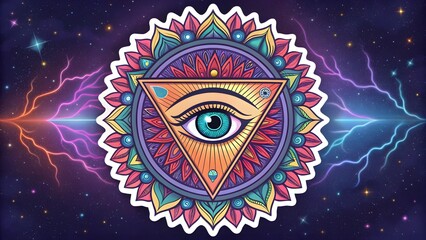 Floating third eye with cosmic energy waves spiri