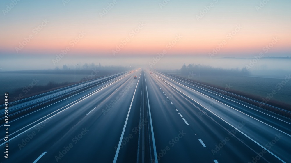Aufkleber a serene image of an empty expressway during early morning hours, with soft, diffused light and mini