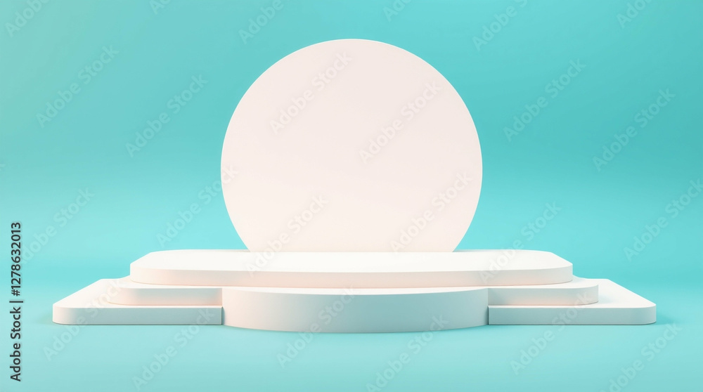 Poster minimalist presentation podium with a round backdrop on a soft blue background