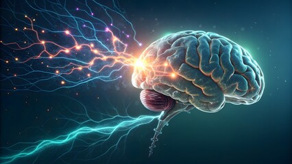 Fototapeta premium Floating high tech brain with electric currents a