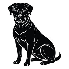 black labrador retriever silhouette. A clean black silhouette of a Rottweiler Dog Sitting Pose isolated on a white background.