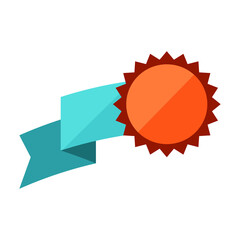 Badge with ribbon. Winning award, prize or medal.