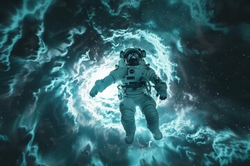 Fototapeta premium Portrait of Astronaut Posing in a Space Suit During a Spacewalk Mission on a Spaceship. Neural network ai generated