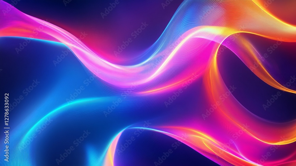 Poster a vibrant abstract background with swirling neon colors and smooth gradients, creating a dynamic and