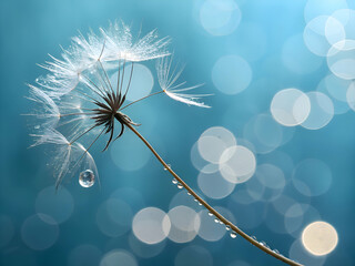 dandelion seeds on blue background