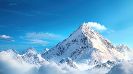 Obraz premium Majestic Snow-Capped Mountain Peak Under Clear Blue Sky