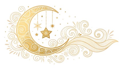 Naklejka premium Delicate moon stars with a gold gradient boho