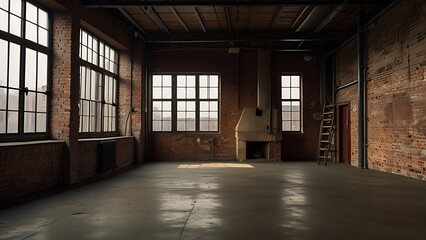 stock photo features a loft interior with an old wall as background