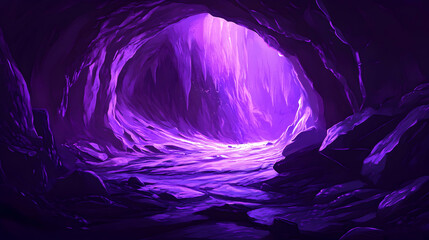 Mysterious purple-hued cave with enchanting light